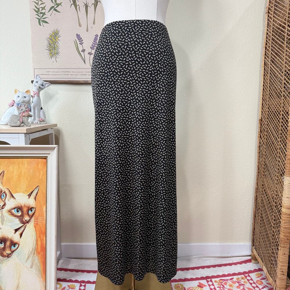 Vintage 90s Y2k Tiny Tulip Print Maxi Skirt Romantic Whimsigoth Dark Fairy L